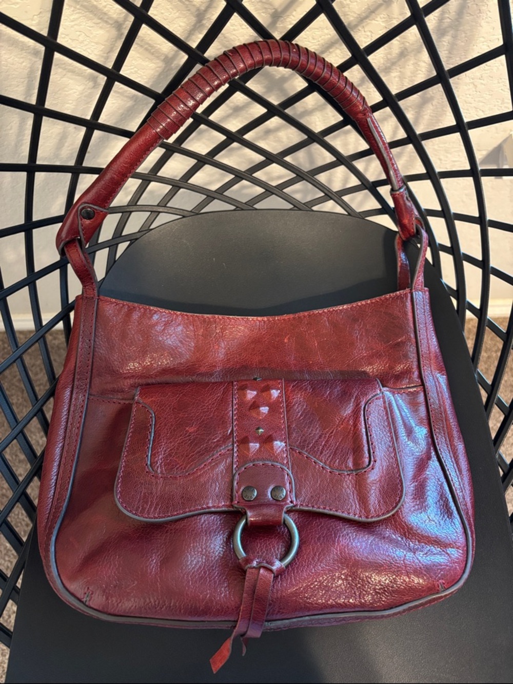 Frye Leather Shoulder Bag in Red Wine Color
